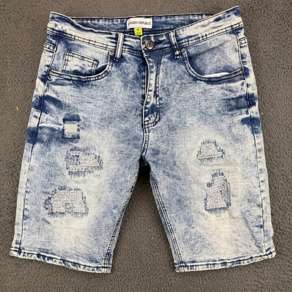 Refinery Republic Acid Wash Distressed Denim Shorts Blue Size 32 MNST3804-ACD-RR